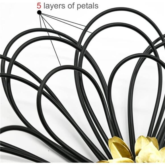Metal Flower Wall Decor Black Gold Rustic Floral Art for Bathroom Living Room - Picture 4 of 7